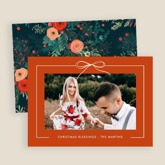 フローラオレンジリボン額写真クリスマス シーズンカード