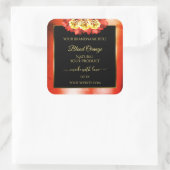 フローラオレンジレッド大理石ブラック製品ラベルバラ スクエアシール (バッグ)