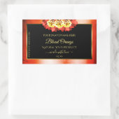 フローラオレンジレッド大理石ブラック製品ラベルバラ 長方形シール (バッグ)