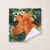 フローラオレンジ色のデイリリー写真と緑色浴 バスタオルセット (ウォッシュタオル)