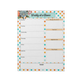 フローラオレンジ色の青い水玉模様_週の一目 ノートパッド