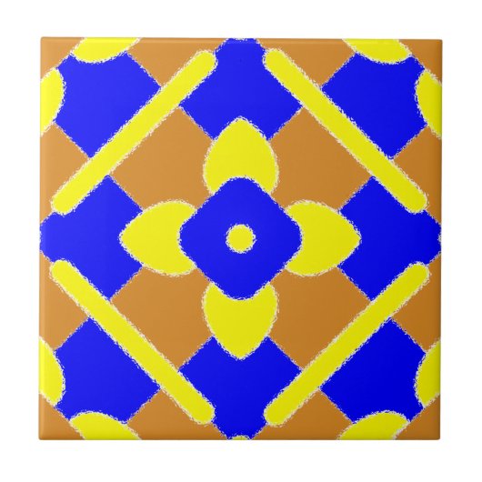フローラオレンジ色の青と黄色のスペインのタイル タイル (正面)