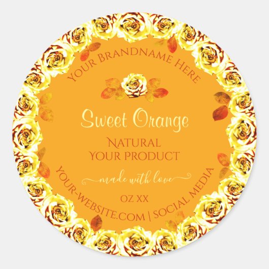 フローラオレンジ色の黄色の製品包装ラベルバラ ラウンドシール (正面)