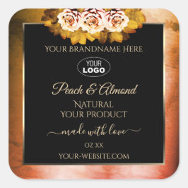 フローラオレンジ赤大理石ブラック製品ラベルロゴ スクエアシール