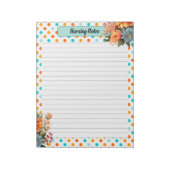 フローラオレンジnブルー水玉模様_看護注意事項 ノートパッド (回転)