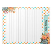 フローラオレンジnブルー水玉模様_看護注意事項 ノートパッド (正面)