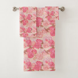 フローラオンウッドトレンディーエレガント人気があるヴィンテージ バスタオルセット