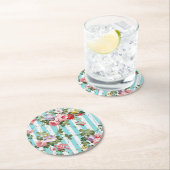 フローラオン風化アンティークブルーストライプ ラウンドペーパーコースター (インサイチュ)