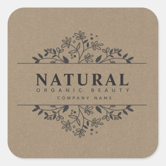 フローラオーガニック美しい及び化粧品スクエアステッカー スクエアシール (正面)