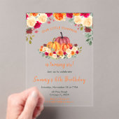 フローラオータムオレンジカボチャ誕生日パーティー アクリル招待状 (インサイチュ (ポータブル))