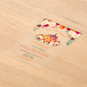 フローラオータムオレンジカボチャ誕生日パーティー アクリル招待状 (レイダウン)