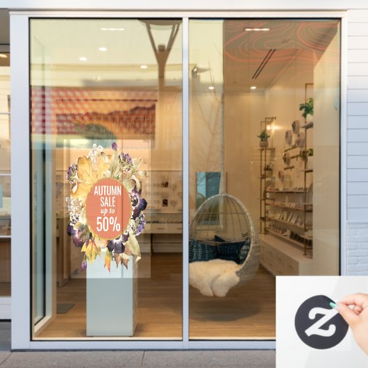 フローラオータムストアの売り場の看板ウィンドウが閉まる ウィンドウサイン (店舗窓)