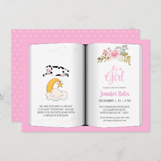 フローラカウオンザムーンテーマベビーシャワー 招待状 (正面/裏面)