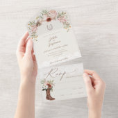 フローラカウボーイハットカントリーウエスタンモノグラム結婚ズ オールインワン招待状 (貼ってはがせる)