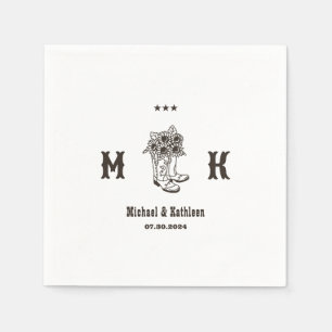 フローラカウボーイブーツウェスタン素朴カントリー結婚ズ スタンダードカクテルナプキン