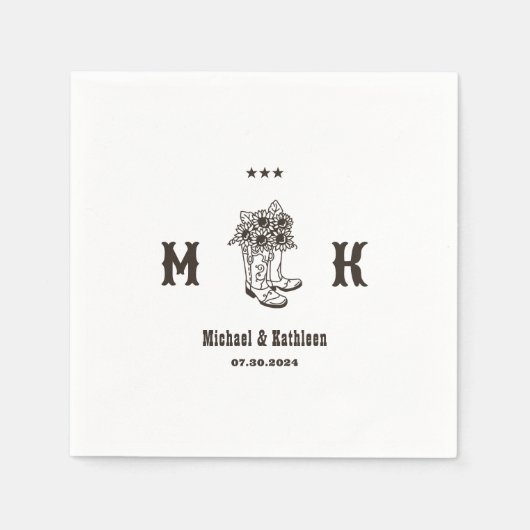 フローラカウボーイブーツウェスタン素朴カントリー結婚ズ スタンダードカクテルナプキン (正面)