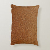 フローラカウボーイ西部の装飾、タン茶色の革。 アクセントクッション (裏面(縦))