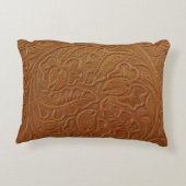 フローラカウボーイ西部の装飾、タン茶色の革。 アクセントクッション (裏面)