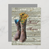 フローラカウボーブーツウェスタンカントリーブライダルシャワー 招待状 (正面/裏面)