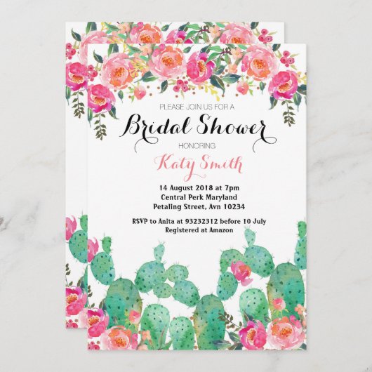 フローラカクタスブライダルシャワー招待 招待状 (正面/裏面)