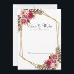 フローラカシスパープルホワイト金ゴールド結婚ズ・ウィッシュ アドバイスカード<br><div class="desc">シックなカシスエレガントパープルとニューフォーマルリューズ&アドバイスは、白い鮮明な背景に緑豊かな緑に結婚フローラの水の色をロマンチックな色で表示する。黄金きらめく色の幾何学的結晶形フレームはトレンディーtouchを提供する。クラシック伝統的用語は時代を超越した洗練を提供する。紫色の結婚カシスレタリングとスクリプトの詳細でエレガントのパーソナライズされたデザイン。カードの裏は紫のカシス色にシンプル合うである。</div>