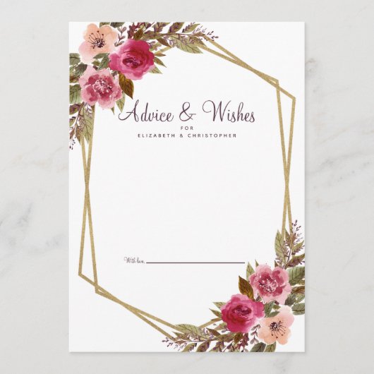 フローラカシスパープルホワイト金ゴールド結婚ズ・ウィッシュ アドバイスカード (正面)