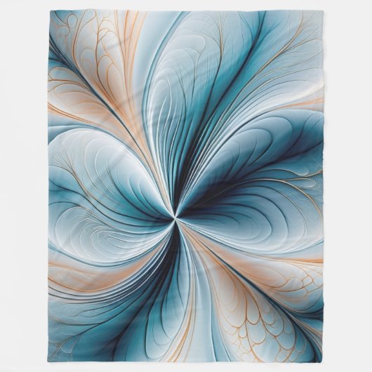 フローラカスケード – ソフトティール（緑がかった色）と金ゴールド抽象芸術フロー フリースブランケット (正面)
