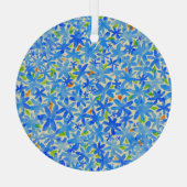 フローラカスケード:青い花シームレスパターン ガラスオーナメント (裏面)