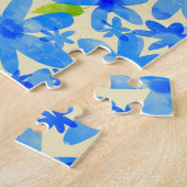 フローラカスケード:青い花シームレスパターン ジグソーパズル (側面)