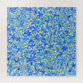フローラカスケード:青い花シームレスパターン ジグソーパズル (横)