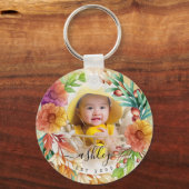 フローラカスタマイズフォト名カラフル水色 キーホルダー (正面)