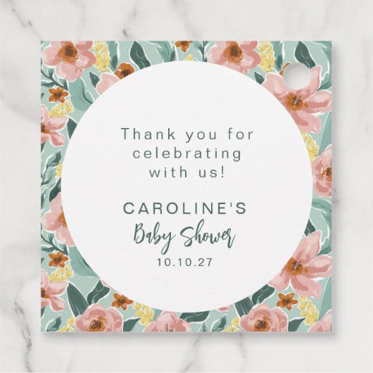 フローラカスタムガーデングリーンベイビーシャワーありがとう フェイバータグ (裏面)