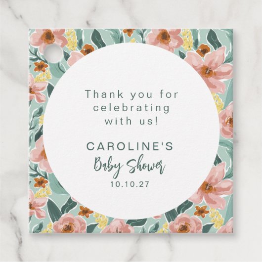 フローラカスタムガーデングリーンベイビーシャワーありがとう フェイバータグ (正面)