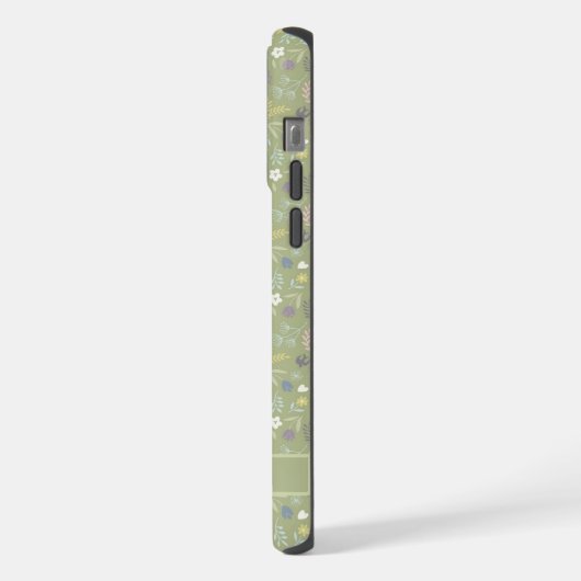 フローラカスタムセージオリーブグリーンホワイトピンクの花 iPhoneケース (左側面)