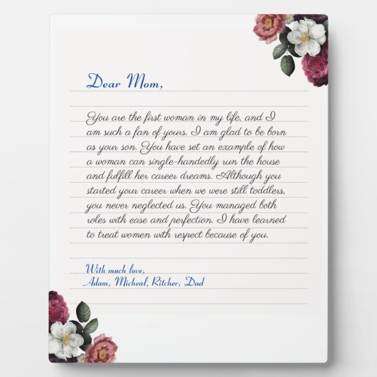 フローラカスタムノート手書きラブレター フォトプラーク (正面)