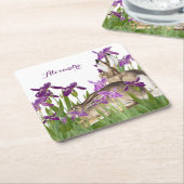 フローラカスタムバニーラビットパープルアイリス スクエアペーパーコースター (アングル)