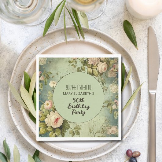 フローラカスタムバラグリーナリーBIrthdayパーティー スタンダードランチョンナプキン