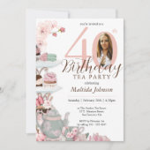 フローラカスタムピンクパーティーフォトティー40歳 招待状 (正面)