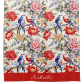 フローラカスタムピンクブルーレッドバード シャワーカーテン (正面)