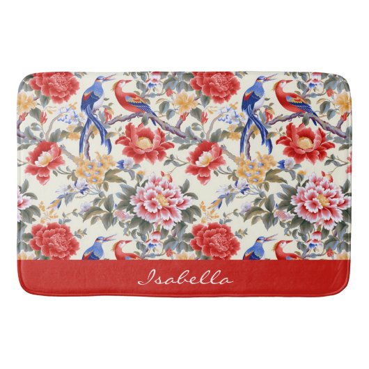 フローラカスタムピンクブルーレッドバード バスマット (正面)