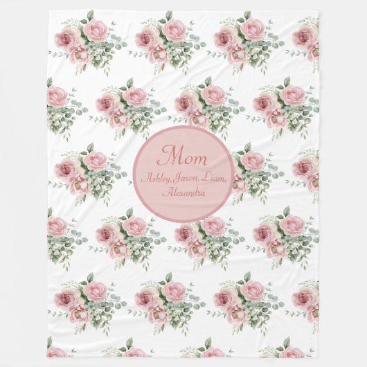 フローラカスタムマピンクローズ4から8の子供の名前 フリースブランケット (正面)