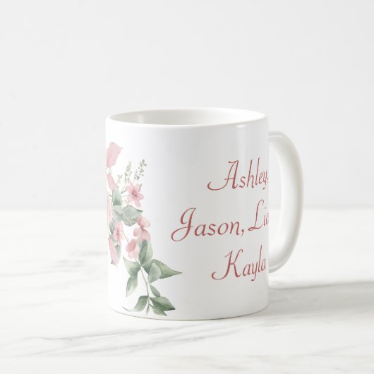 フローラカスタムマムピンクローゼスパーソナライズされた コーヒーマグカップ (正面右)