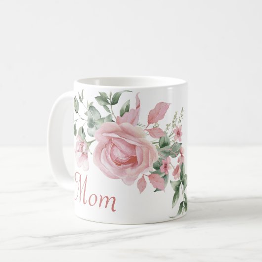 フローラカスタムマムピンクローゼスパーソナライズされた コーヒーマグカップ (正面左)