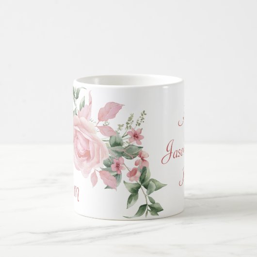フローラカスタムマムピンクローゼスパーソナライズされた コーヒーマグカップ (中央)