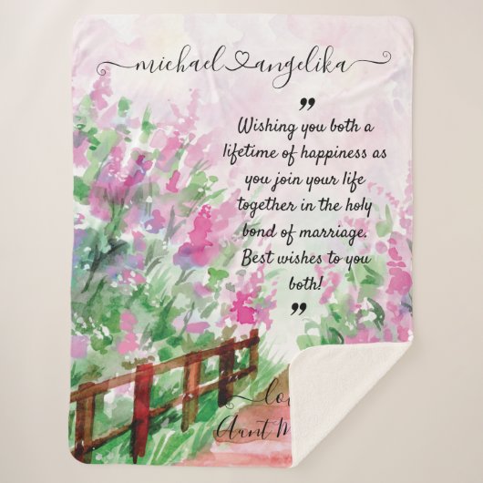 フローラカスタムメッセージ毛布(新婚の場合) シェルパブランケット (正面)