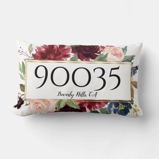 フローラカスタムメルロネイビー金ゴールドシティ州Zip ランバークッション (正面)