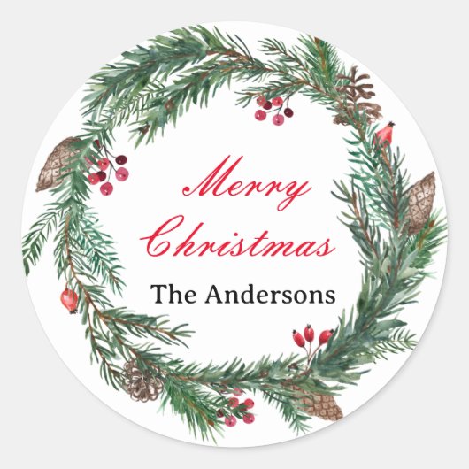 フローラカスタムリースメリークリスマスファミリー名 ラウンドシール (正面)