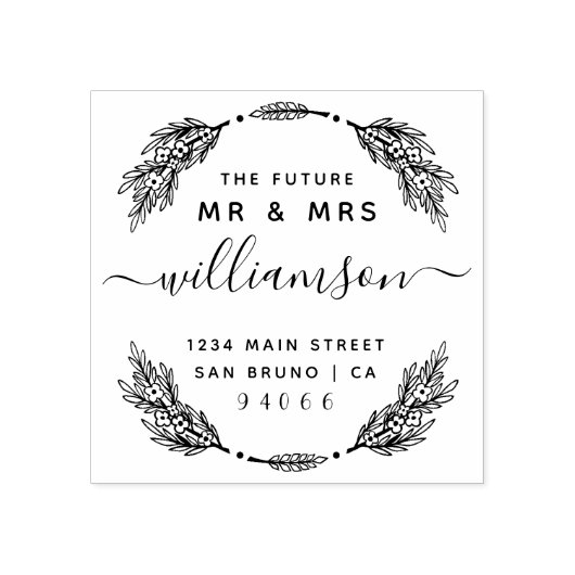 フローラカスタムリース未来Mr&Mrs Return Addres ラバースタンプ (インプリント)