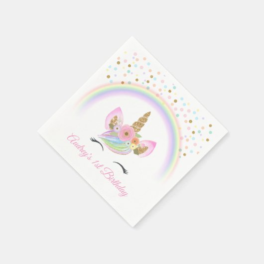 フローラカスタムレインボーユニコーン1st誕生日パーティー スタンダードカクテルナプキン (角)