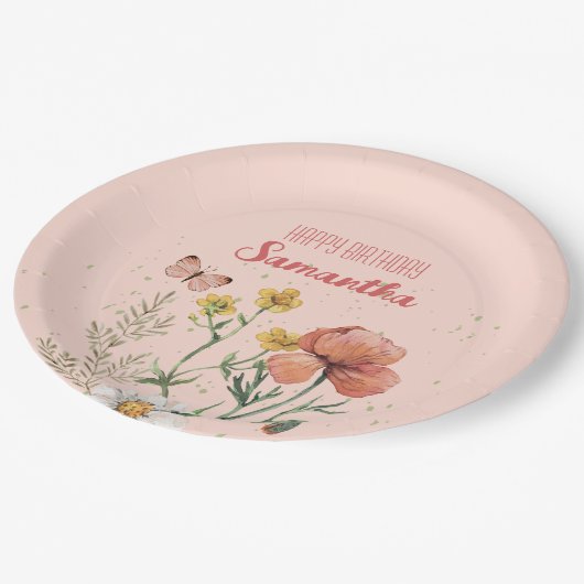フローラカスタムワイルドフラワーBIrthdayパーティー ペーパープレート (アングル)
